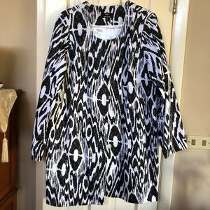 Dennis Basso Black White Ikat Print Long Jacket